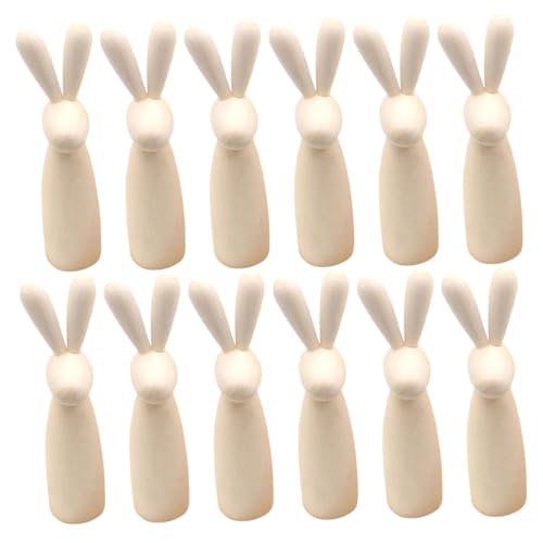 FUTUREORYY 12 Stück Hasenkopf-holzfigur Hasen-steckfiguren Kaninchen-peg-puppen Kaninchenfigur Unbemalte Hasenfigur Steckpuppen Unvollendet Unfertige Hasenpuppen Körper Beige von FUTUREORYY