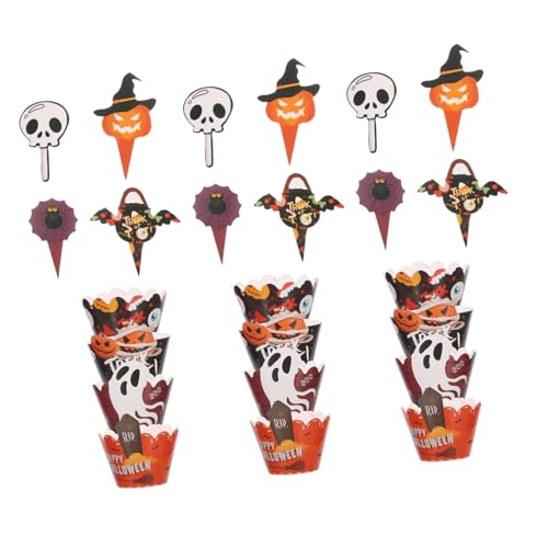 FUTUREORYY 2 Sätze Halloween Cupcake Dekorationen Teiliges Spuk Muffin Wrapper Toppers mit Kürbis Fledermaus Geist Schädel für Party Tischdeko und Backzubehör von FUTUREORYY