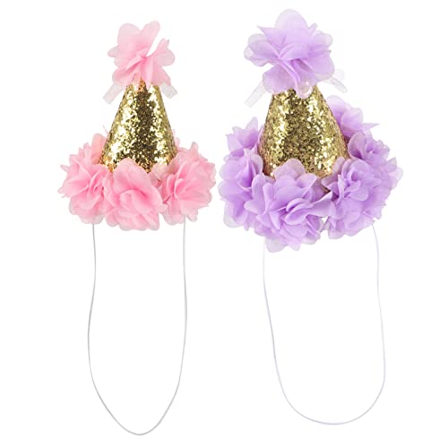 FUTUREORYY 2 Stück Partyhüte Blumenmuster Geburtstagskegel Hüte für Mädchen Wiederverwendbar Bequem Sitzend Dekorative Partyhüte für Geburtstagsfeier Farbiges Design und von FUTUREORYY