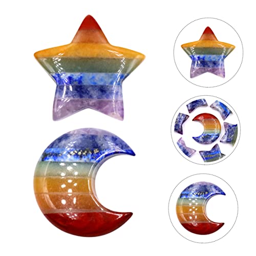 FUTUREORYY 2 Stück Teiliges Bunte Mond und Sternform Natürliche Kristall Steine Dekorative Schmucksteine für Wohnzimmer Schlafzimmer Büro Tischdekoration von FUTUREORYY