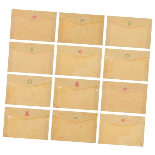 FUTUREORYY 24 Stück Teiliges Kraftpapier Umschlag mit Weihnachtsmotiv Retro Einladung Briefumschläge für Party Hochzeit Geburtstag Din Schöne Kuverts für Weihnachtskarten und Grußkarten von FUTUREORYY