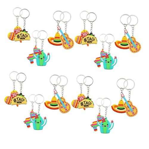 FUTUREORYY 24 Stück Teiliges Mexikanisches Fiesta Party Schlüsselanhänger Bunte Cartoon Schlüsselringe Dekorative Partygeschenke und Accessoires für Geburtstage Sommerfeste Babyshowers von FUTUREORYY