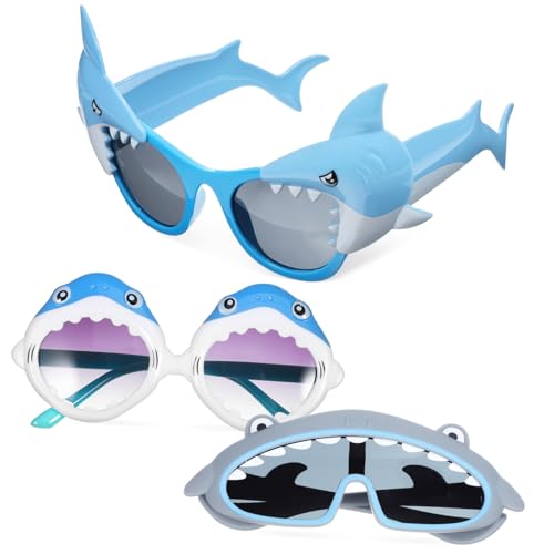 FUTUREORYY 3 Paar Lustige Kleine Hai Sonnenbrillen aus Leichtem Material Strapazierfähig und Bequem für Kinderpartys Strand Events und Kreative Foto Requisiten von FUTUREORYY