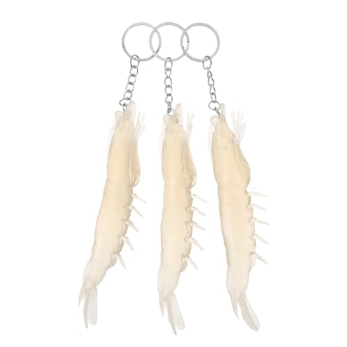 FUTUREORYY 3 Stück Realistischer Garnelen Schlüsselanhänger Kunststoff Modell Lifelike Imitation Shrimps Charm für Tasche Rucksack Kreative Deko von FUTUREORYY