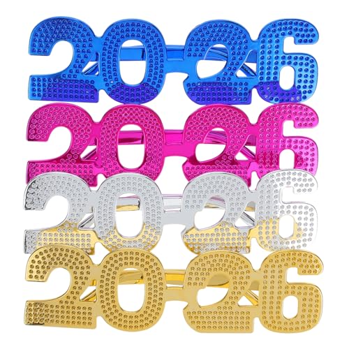 FUTUREORYY 4 Stück 2026-brillen: Neujahrsbrillen, Abschluss-sonnenbrillen, Klasse Von 2026, Glitzer-zahlenbrillen, Ausgefallene, Lustige Brillen, Party-foto-requisiten von FUTUREORYY