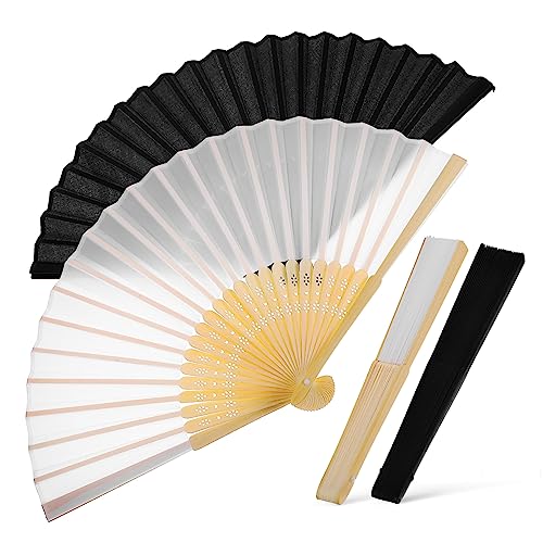 FUTUREORYY 4 Stück Faltbarer Chinesischer Handfächer Set aus Weiße Schwarze aus Seidenbambus für Hochzeiten Partys und Tanzaufführungen als Dekoration und von FUTUREORYY