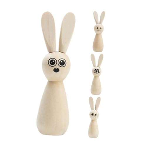 FUTUREORYY 4 Stück Kaninchen-Verzierung Holz Hase Osterdeko DIY Dekorative Hasen holzfiguren Ostereier Dekoration ostern basteln selber machen Tierfiguren aus Holz zum Basteln hölzern von FUTUREORYY
