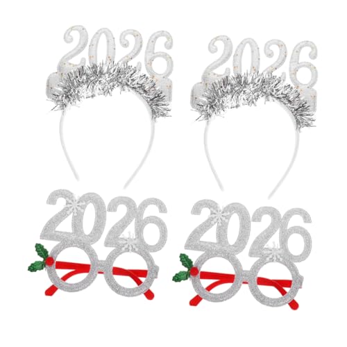 FUTUREORYY 4-teiliges Partyzubehör Zum Neujahr 2026 – Glitzernde Stirnbänder Und Brillen Für Die Silvesterparty 2026, Feiertagsgeschenke von FUTUREORYY