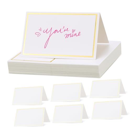 FUTUREORYY 40 Stück Teiliges Tischkarten aus Dickem Papier mit Goldener Prägung Blanko Platzkarten für Hochzeit Geburtstag und Festliche Tischdekoration Geeignet für Reservierte Sitzplätze von FUTUREORYY