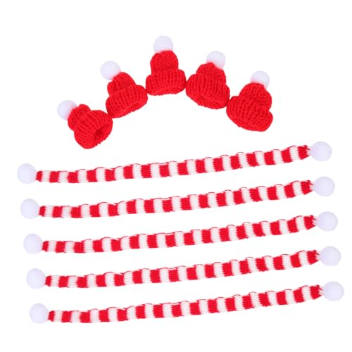 FUTUREORYY 5 Sätze Weihnachtliche Mini Flaschenhüte und Schals Teiliges Rote Strickmützen mit Weißer Bommel und Rot Weiß Gestreiften Schals Dekorative Weinflaschenhauben für Festliche von FUTUREORYY