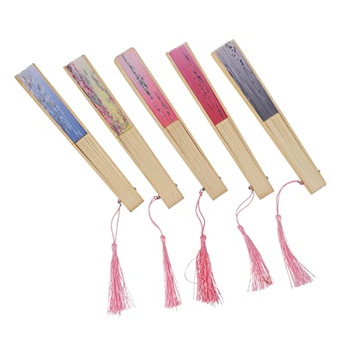 FUTUREORYY 5 Stück Faltfächer Handfächer Für Damen Faltbare Handfächer Faltbar Tragbar Dekorative Handfächer Muster Bunt Handfächer Handfächer Faltfächer Handfächer Holz von FUTUREORYY