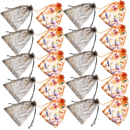 FUTUREORYY 60 Stück Teiliges Halloween Geschenkbeutel Spinnennetz Mesh mit Kürbismotiv Organza Zugbandbeutel für Süßigkeiten Snacks Partyzubehör für Halloweenfeiern von FUTUREORYY