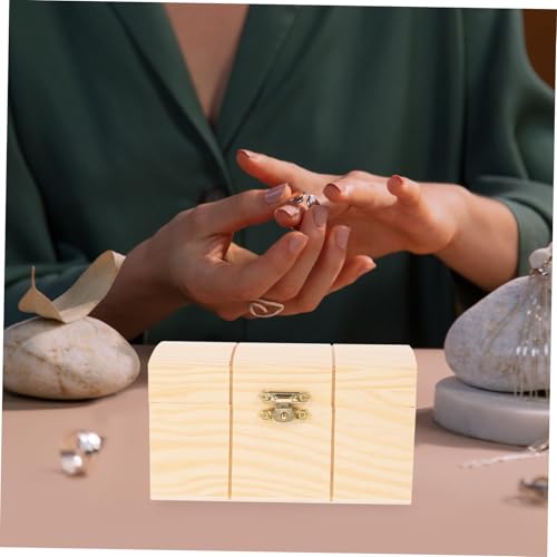FUTUREORYY Rechteckige Schmuckbox aus Unbehandeltem Holz mit Metallverschluss Großer Aufbewahrungsbehälter für Schmuck und Kleine Gegenstände Dekorative Holzbox für Tisch und Zuhause von FUTUREORYY