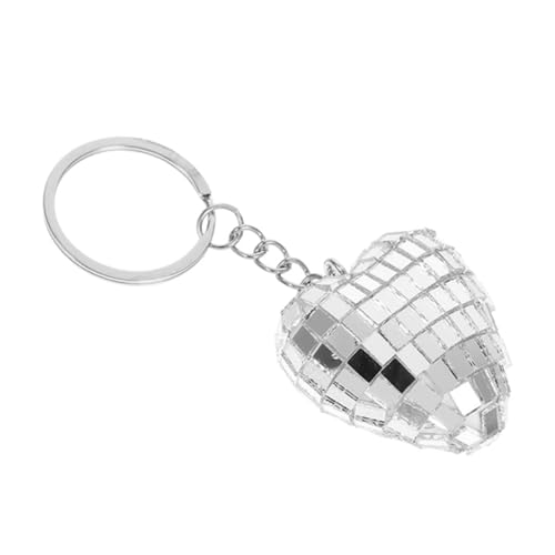 FUTUREORYY Silberner Herz disco Kugel Schlüsselanhänger Glitzernder Spiegelanhänger Stylisches Partyzubehör für Disco Geburtstagsfeiern Modischer Love Keychain für Taschen und Schlüssel von FUTUREORYY