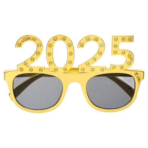 FUTUREORYY Silvester Party Brille Goldfarbene Quadratische Rahmen mit Funkelnden Strasssteinen Lustige Foto Requisite für Neujahrsfeier Abschlussfeier und Firmen Events Auffälliges von FUTUREORYY