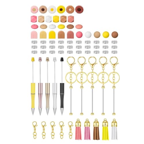 78-teiliges Kugelschreiber-Set mit Perlen-Kugelschreiber, Perlen, Karabinerverschlüssen, Schlüsselanhänger, Quasten, lustiger Schreibstift 78-teiliges Kugelschreiber-Set mit Perlen-Kugelschreiber, Perlen, Karabinerverschlüssen, Schlüsselanhänger, Quasten, lustiger Schreibstift von FUUGlan