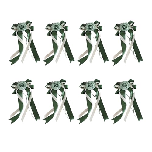 Set mit 8 eleganten Blumenbändern, Schleifen, einzigartiges Hochzeits-Autozubehör, Seidenblumen-Schleifen für Brillen-Anhänger und zum Aufhängen von FUUGlan
