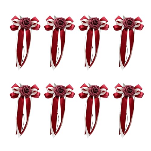 Set mit 8 eleganten Blumenbändern, Schleifen, einzigartiges Hochzeits-Autozubehör, Seidenblumen-Schleifen für Brillen-Anhänger und zum Aufhängen von FUUGlan