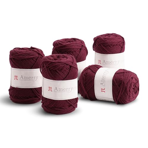 Hamanaka Amerry Garn, 5 Knäuel, mittelschwer, Kammgarn, 70 % neuseeländische Merinowolle, 30 % Acryl-Mischung, weiches und leicht zu strickendes Garn zum Stricken und Häkeln, hergestellt in Japan (Col von FUWA FUWA FRIENDS
