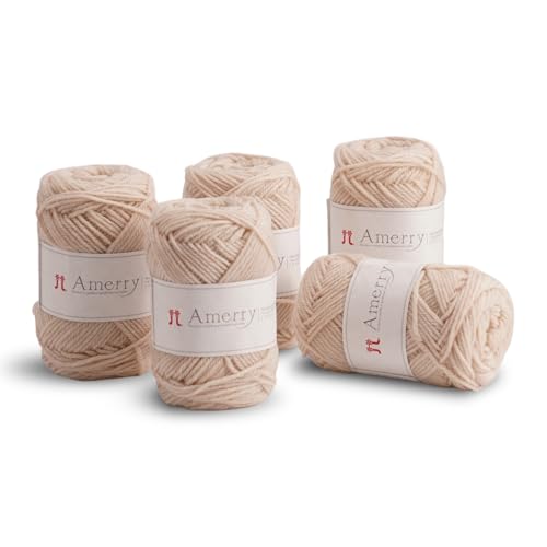 Hamanaka Amerry Garn, 5 Knäuel, mittelschwer, Kammgarn, 70 % neuseeländische Merinowolle, 30 % Acryl-Mischung, weiches und leicht zu strickendes Garn zum Stricken und Häkeln, hergestellt in Japan (Col von FUWA FUWA FRIENDS
