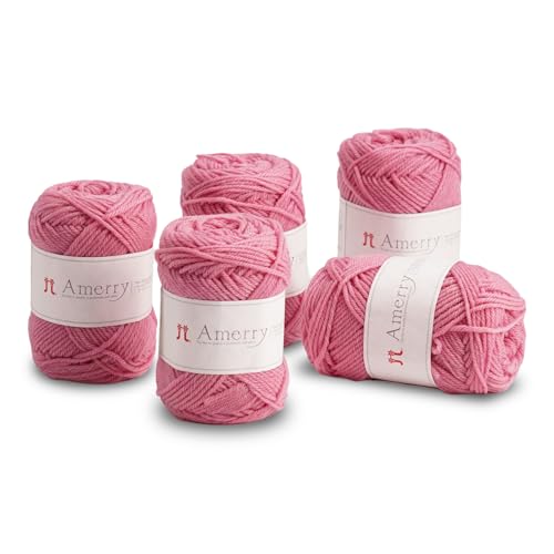 Hamanaka Amerry Garn, 5 Knäuel, mittelschwer, Kammgarn, 70 % neuseeländische Merinowolle, 30 % Acryl-Mischung, weiches und leicht zu strickendes Garn zum Stricken und Häkeln, hergestellt in Japan von FUWA FUWA FRIENDS