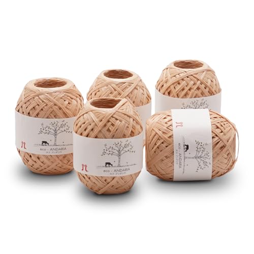 Hamanaka Eco Andaria 5-Ball Set - 100% Rayon Tape Garn zum Häkeln und Stricken, Biologisch Abbaubar, Leicht für Sommerhüte, Taschen und DIY Handwerk (Beige) von FUWA FUWA FRIENDS