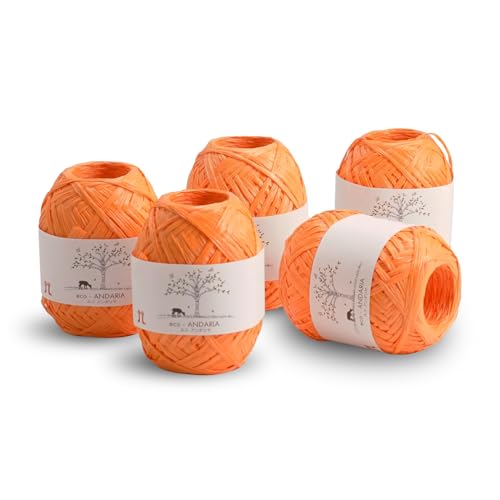 Hamanaka Eco Andaria 5-Ball Set - 100% Rayon Tape Garn zum Häkeln und Stricken, Biologisch Abbaubar, Leicht für Sommerhüte, Taschen und DIY Handwerk (Orange) von FUWA FUWA FRIENDS