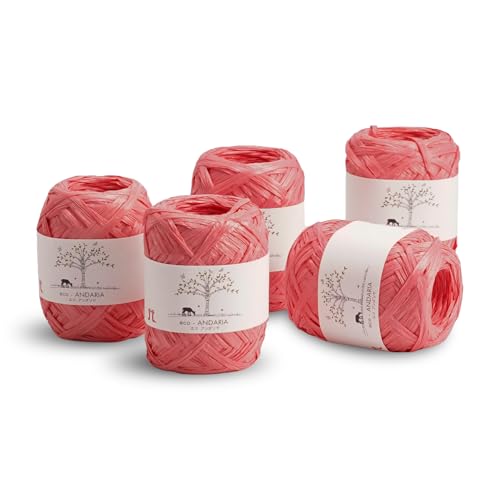 Hamanaka Eco Andaria 5-Ball Set - 100% Rayon Tape Garn zum Häkeln und Stricken, Biologisch Abbaubar, Leicht für Sommerhüte, Taschen und DIY Handwerk (Rosa) von FUWA FUWA FRIENDS