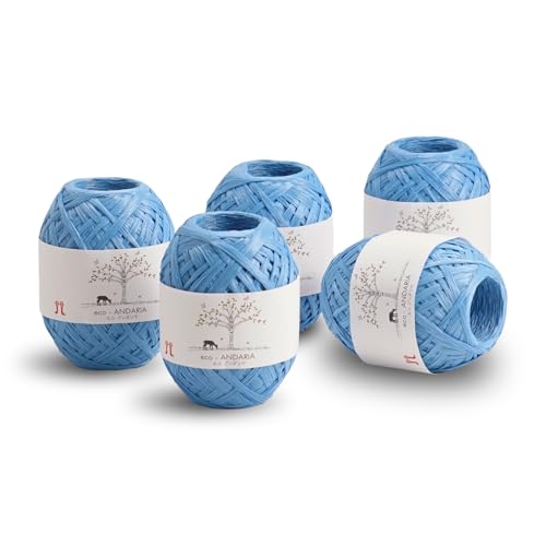 Hamanaka Eco Andaria 5 Knäuel Set - 100% Rayon Tape Garn zum Häkeln und Stricken, Biologisch Abbaubar, Leicht für Sommerhüte, Taschen und DIY Handwerk (Blau) von FUWA FUWA FRIENDS