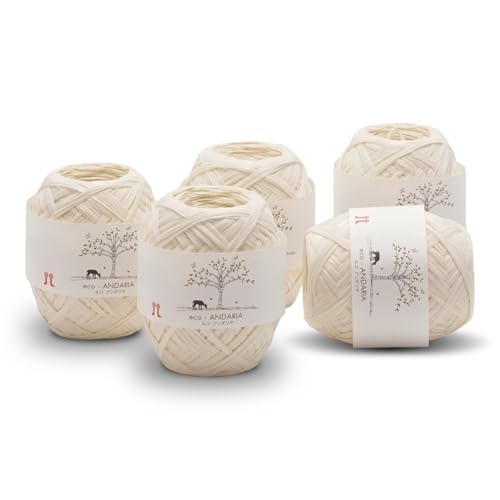 Hamanaka Eco Andaria 5 Knäuel Set - 100% Rayon Tape Garn zum Häkeln und Stricken, Biologisch Abbaubar, Leicht für Sommerhüte, Taschen und DIY Handwerk (Creme) von FUWA FUWA FRIENDS