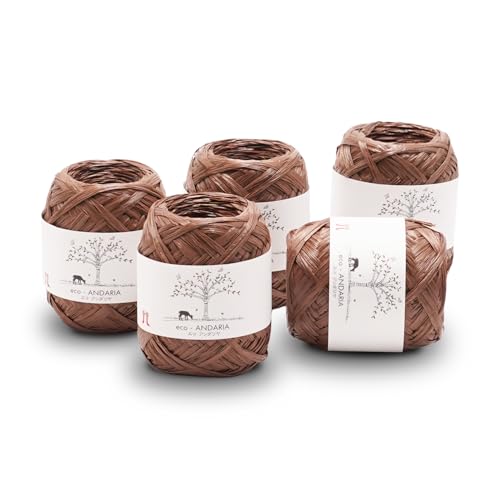 Hamanaka Eco Andaria 5 Knäuel Set - 100% Rayon Tape Garn zum Häkeln und Stricken, Biologisch Abbaubar, Leicht für Sommerhüte, Taschen und DIY Handwerk (Dunkelbraun) von FUWA FUWA FRIENDS
