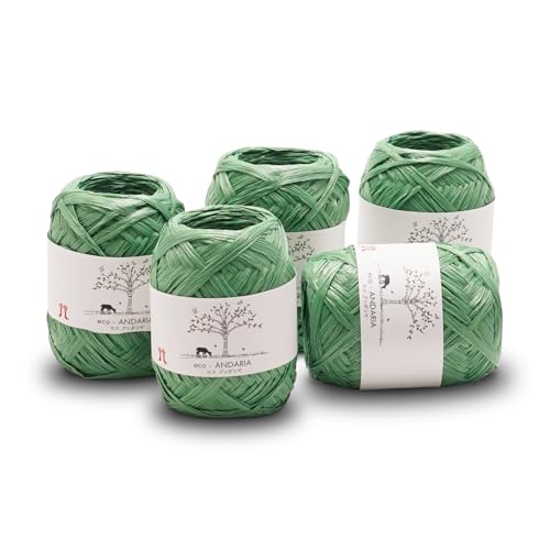 Hamanaka Eco Andaria 5 Knäuel Set - 100% Rayon Tape Garn zum Häkeln und Stricken, Biologisch Abbaubar, Leicht für Sommerhüte, Taschen und DIY Handwerk (Grün) von FUWA FUWA FRIENDS