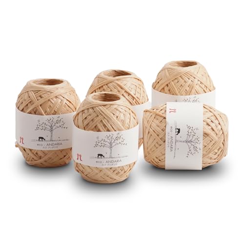Hamanaka Eco Andaria 5 Knäuel Set - 100% Rayon Tape Garn zum Häkeln und Stricken, Biologisch Abbaubar, Leicht für Sommerhüte, Taschen und DIY Handwerk (Hellbeige) von FUWA FUWA FRIENDS