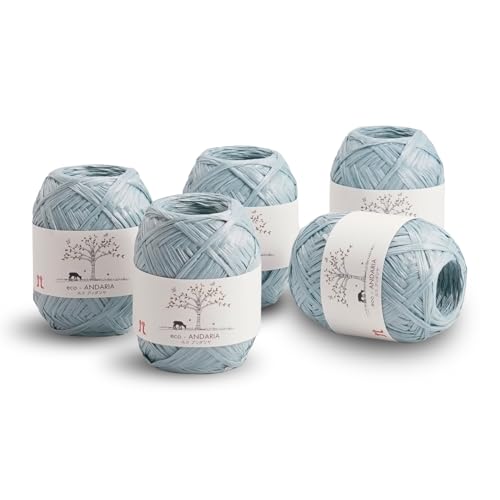 Hamanaka Eco Andaria 5 Knäuel Set - 100% Rayon Tape Garn zum Häkeln und Stricken, Biologisch Abbaubar, Leicht für Sommerhüte, Taschen und DIY Handwerk (Hellblau) von FUWA FUWA FRIENDS
