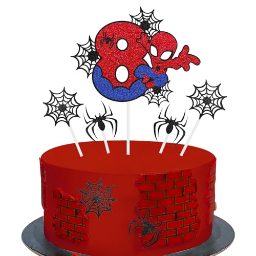 Tortendeko Junge Karikatur, Kuchendeko Geburtstag Junge 7 Stück Cartoon Torten Topper Kinder Glitzer Cake Topper, Deko Torte für Motto Party, Kinderparty, Geburtstag Partyzubehör (8 Jahr) von FUWEISH