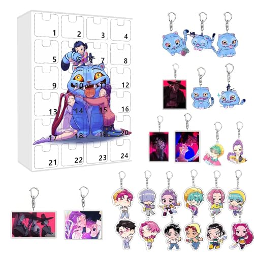 𝙆𝙥𝙤𝙥 𝘿𝙚𝙢𝙤𝙣 𝙃𝙪𝙣𝙩𝙚𝙧𝙨 Adventskalender 2025, 24pc Niedliche Schlüsselanhänger Huntrix Rumi Mira Zoey Jinu Saja Boys Merch Halloween Weihnachts Advents Kalender von FUXINGHUAYA