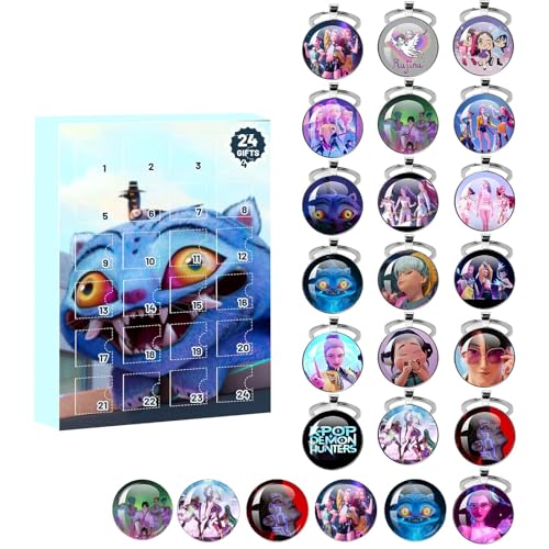 𝙆𝙥𝙤𝙥 𝘿𝙚𝙢𝙤𝙣 𝙃𝙪𝙣𝙩𝙚𝙧𝙨 Adventskalender 2025, 24pc Niedliche Schlüsselanhänger Huntrix Rumi Mira Zoey Jinu Saja Boys Merch Halloween Weihnachts Advents Kalender von FUXINGHUAYA