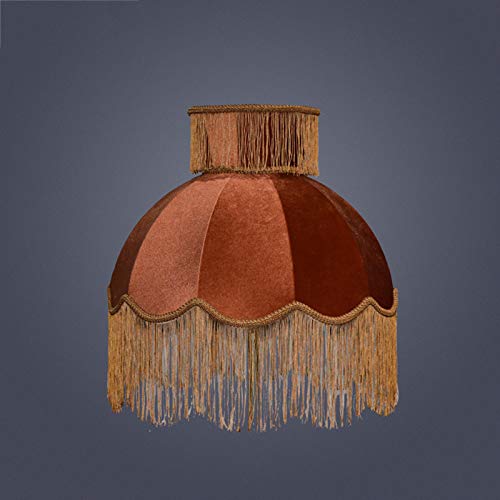 FUYAO Lampenschirme aus karamellfarbenem Samtstoff mit Quaste, handgefertigter Lampenschirm für Stehlampe, Nachttischlampe, Wohndekor von FUYAO