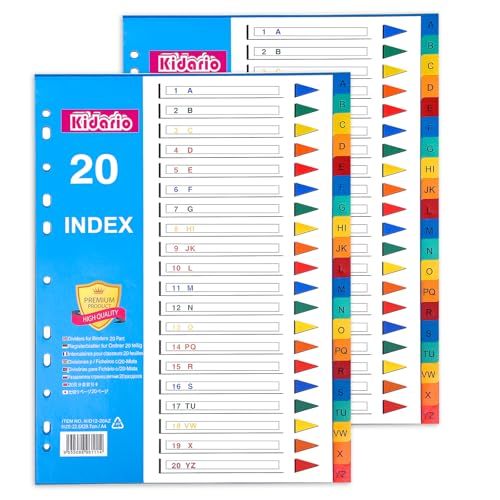 Ordnungsteiler A4, 2 Pack 20 Teiler Ordner Trennblätter A-Z Farbiger Kunststoff A4 Trennblätter für Aktenordner, Ringordner, Büro, Schule, Register Trennblätter Ordnungsteiler A4, 2 Pack 20 Teiler Ordner Trennblätter A-Z Farbiger Kunststoff A4 Trennblätter für Aktenordner, Ringordner, Büro, Schule, Register Trennblätter von FUYOAL