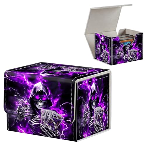 FUYOCWE Kartendeck-Box, MTG Commander Deck Box, 100+ doppelhüllige Kartenaufbewahrung, Magnetverschluss, Leder-Sammelkartenetui, Oragnizer für TCG/CCG/Magic/Sportkarten, violettes Geisterskelett von FUYOCWE