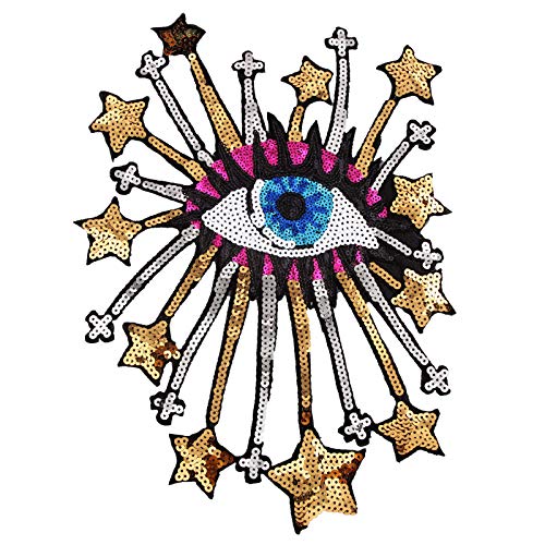 Cartoon Bunte Große Sterne Auge Nähen/Eisen Auf Applikationen Glitter Pailletten Stickerei Patches Für Kleidung Kunst DIY Abzeichen Dekor Set von FUZYXIH