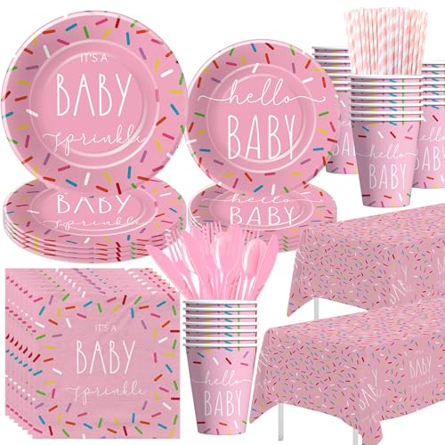 FVABO Sprinkle Baby Shower Dekorationen Geschirr Mädchen, Rosa Regenbogen Konfetti It's a Baby Streuen Party Dekorationen und Zubehör, Einweg-Papierteller, Serviette, Tasse, Besteck, Tischdecke FVABO Sprinkle Baby Shower Dekorationen Geschirr Mädchen, Rosa Regenbogen Konfetti It's a Baby Streuen Party Dekorationen und Zubehör, Einweg-Papierteller, Serviette, Tasse, Besteck, Tischdecke von FVABO