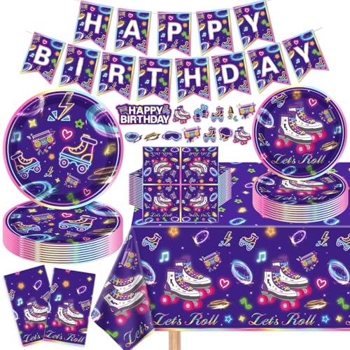 136 Stück Rollschuh-Partyzubehör Let's Roll Birthday Supplies Rollschuh-Partygeschirr und Banner Set für Roll-Themen-Skating Party-Dekorationen für 40 136 Stück Rollschuh-Partyzubehör Let's Roll Birthday Supplies Rollschuh-Partygeschirr und Banner Set für Roll-Themen-Skating Party-Dekorationen für 40 von FVEOCR
