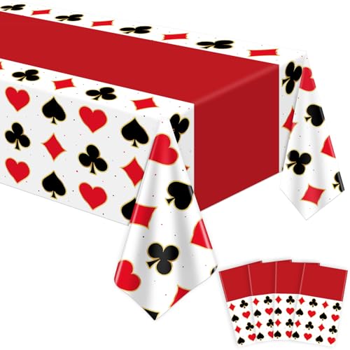 4 Stück Kasino Thema Party Dekorationen Poker Tischdecke Kasino Geburtstag Party Tischtuch Poker Einweg-Tischdecke für Spiel Geburtstag Spielen Karte Picknick-Zubehör von 130X220CM von FVEOCR