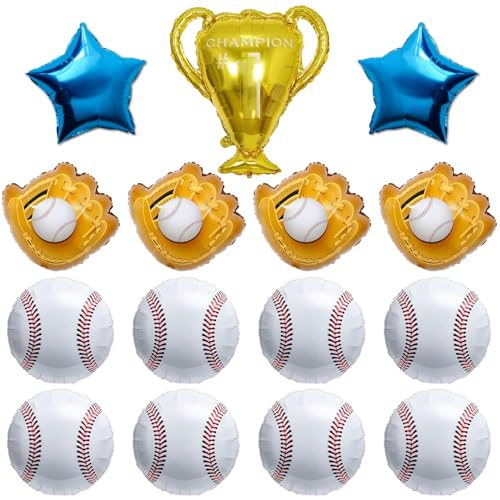 Baseball-Aluminium-Ballons, Baseball-Handschuh, Helium-Stern, Gold-Trophäen-Ballons für Sport-Motto-Party-Dekoration, 15 Stück Baseball-Aluminium-Ballons, Baseball-Handschuh, Helium-Stern, Gold-Trophäen-Ballons für Sport-Motto-Party-Dekoration, 15 Stück von FVEOCR