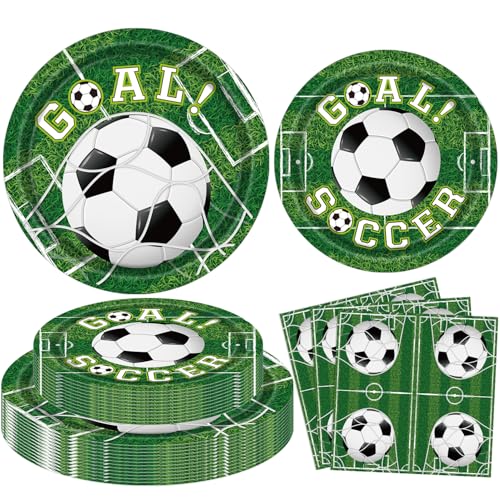 FVEOCR 120 PCS Fußball Geburtstag Party Dekorationen Fußball Thema Party Teller Set Fußball Geschirr Set Sport Thema Geburtstag Party Supply dient 40 von FVEOCR