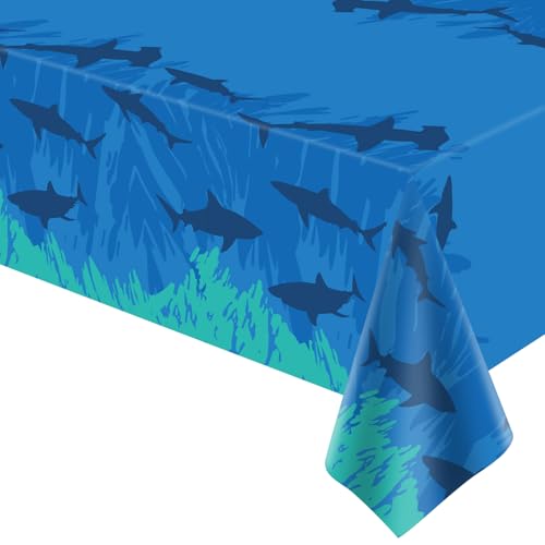 FVEOCR 4Pcs Shark Tablecloth Ocean Theme Birthday Table Cover Sea Animal Theme Party Table Cloth Ocean Birthday Supplies Plastic Table Cover Under The Sea Theme Party Decoration von FVEOCR