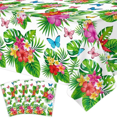 Tropische Tischdecke Hawaiian Luau Tischtücher Floral Schmetterling Tischtuch Sommer Strand Pool Kinder Geburtstag Tischdecke Zubehör 51 X 86IN von FVEOCR