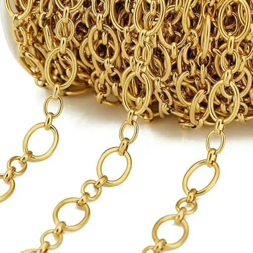 1 Meter, nicht verblassende quadratische Gliederkette aus Edelstahl für DIY-Halsketten, Armbänder, Schmuckherstellung, Zubehör, 6,5 mm breite Kette, Gold, 16 x 21,5 mm 1 Meter, nicht verblassende quadratische Gliederkette aus Edelstahl für DIY-Halsketten, Armbänder, Schmuckherstellung, Zubehör, 6,5 mm breite Kette, Gold, 16 x 21,5 mm von FVFIJH