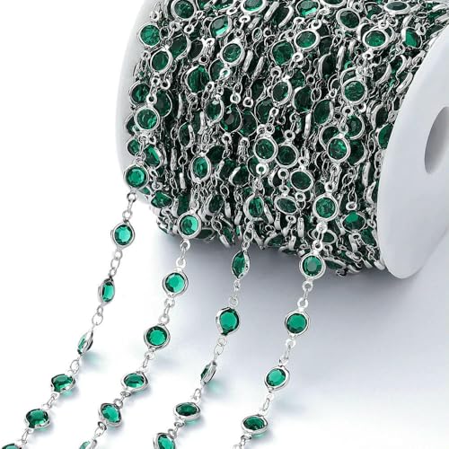 1 Meter 6 mm bunte Kristallperlen Perlenkette Glasperlen KC Gold Halskette Kette für DIY Schmuckherstellung Bastelzubehör-Jadegrün-Rhodium 1 Meter 6 mm bunte Kristallperlen Perlenkette Glasperlen KC Gold Halskette Kette für DIY Schmuckherstellung Bastelzubehör-Jadegrün-Rhodium von FVFIJH
